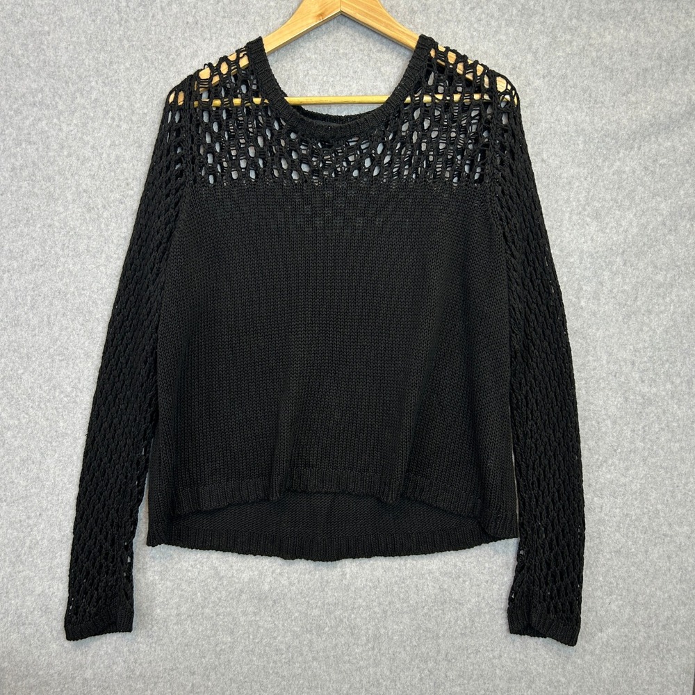 Eloquii Sweater Black Crochet Mesh Yoke Long Sleeve Pullover Plus Size 22 / 24